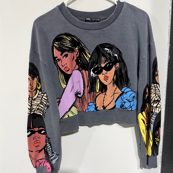 Zara Tops - Zara Gray Sweatshirt with Bold Graphic Design
